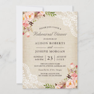 Convites Janto de Ensaio de Casamento Rustic Floral Lace Bu