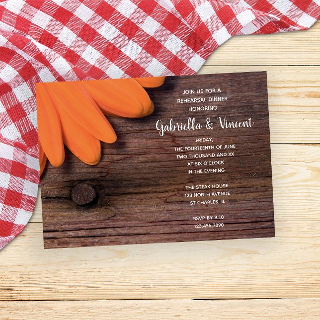 Convites Janto de Ensaio de Casamento Rustic Orange Daisy B (Criador carregado)