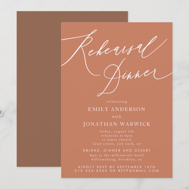 Convites Janto de Ensaio de Casamento Terracotta Calliograf (Frente/Verso)