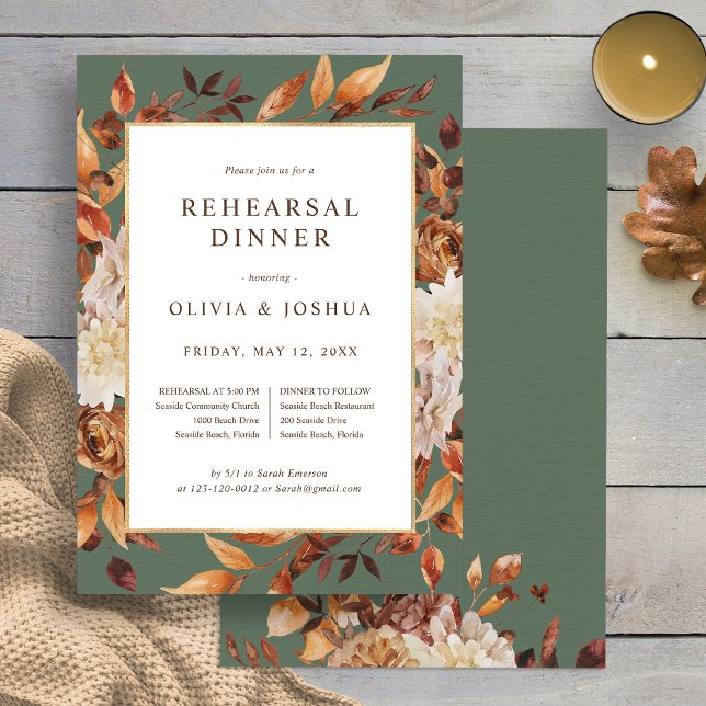 Convites Janto de ensaio de casamento verde (Elegant Fall Sage Green Floral Wedding Rehearsal Dinner Invitation by Painted Paperie
)