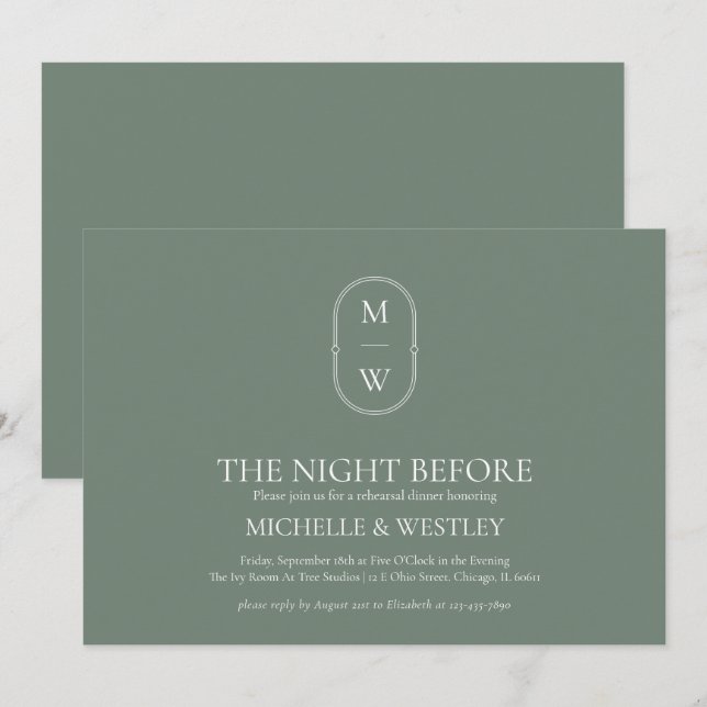 Convites Janto de ensaio de casamento verde do Monograma Sa (Frente/Verso)