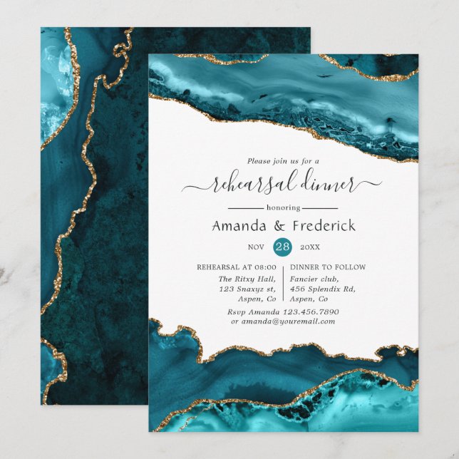 Convites Janto de ensaio de casamentos agitados e turquesa  (Frente/Verso)