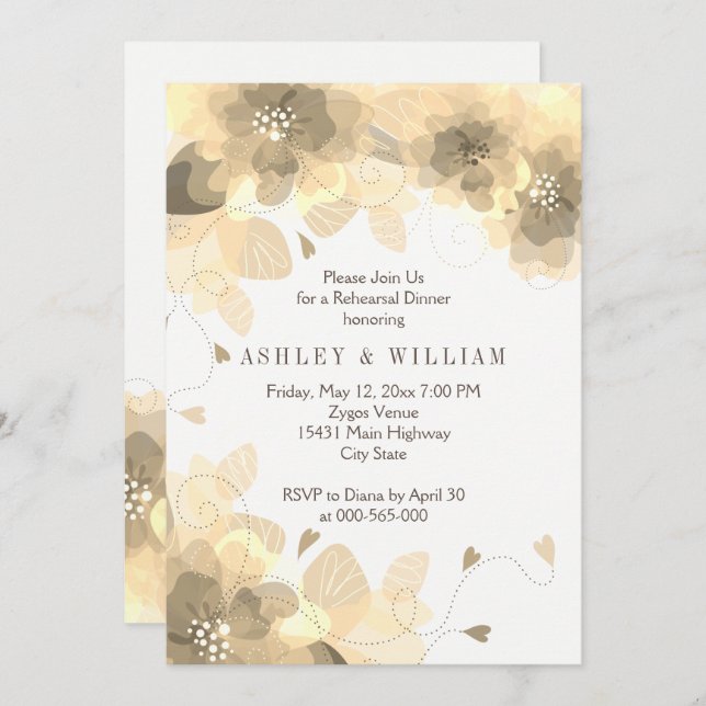 Convites Janto de ensaio de casamentos outono florais Sepia (Frente/Verso)