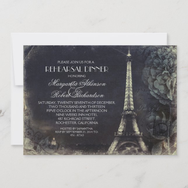 Convites Janto de ensaio de colheita em torre de Paris Eiff (Frente)