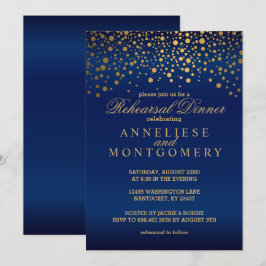 Convites Janto de Ensaio de Confetti Azul e Dourado