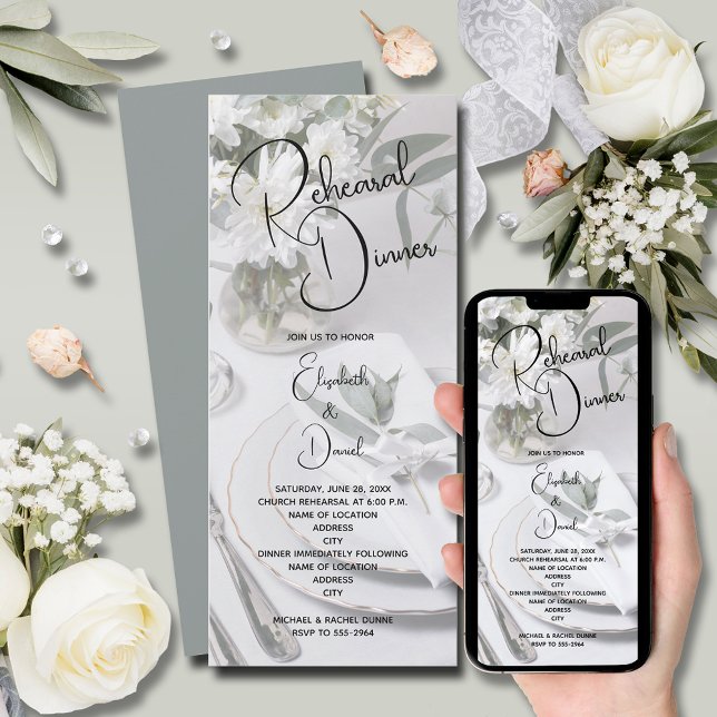 Convites Janto de ensaio de definição de Mesa Eucalyptus (Eucalyptus Place Setting Rehearsal Dinner Invitations)