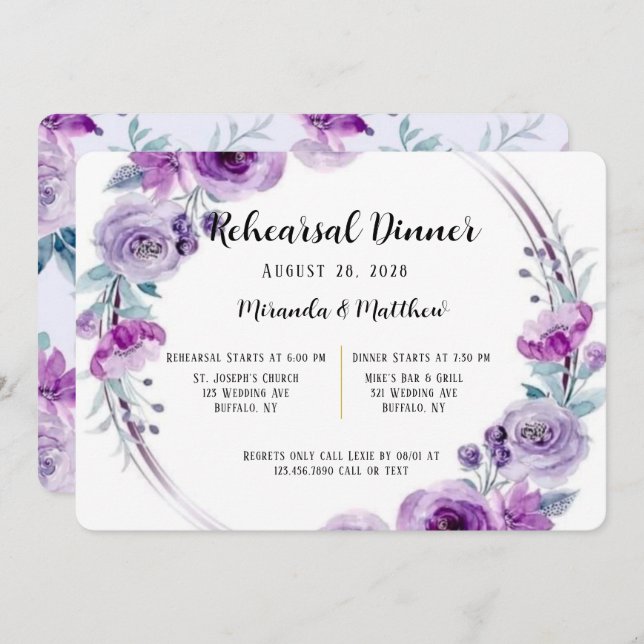 Convites Janto de ensaio de exaustão floral com aquarela pú (Frente/Verso)