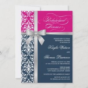 Convites Janto de Ensaio de Faux Silver Ribbon do Damask
