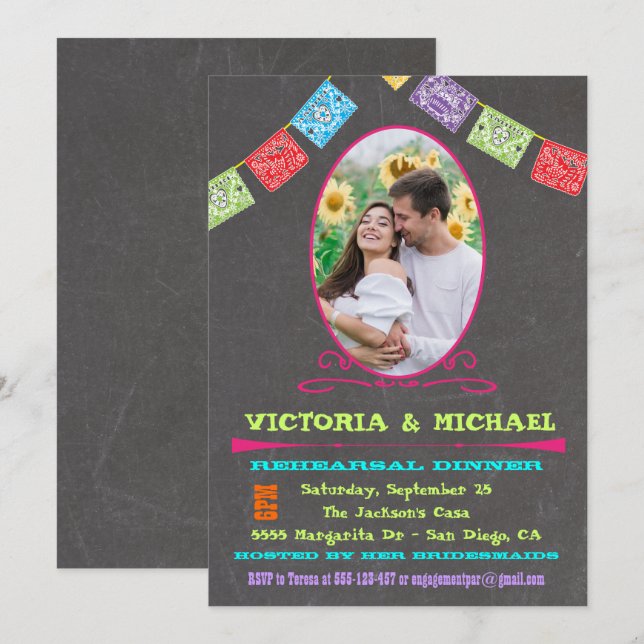 Convites Janto de Ensaio de Fiesta Mexicano Foto Chalkboard (Frente/Verso)