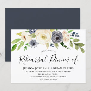 Convites Janto De Ensaio De Flores De Aquarela De Marinho