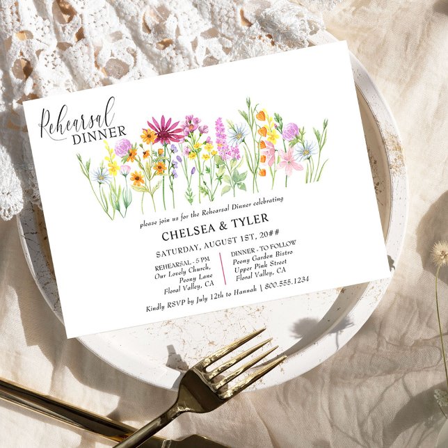 Convites Janto de Ensaio de Flores-Prados de Casamento de F (Elegant rehearsal dinner invites for possibly the last get-to-gether before the big day)