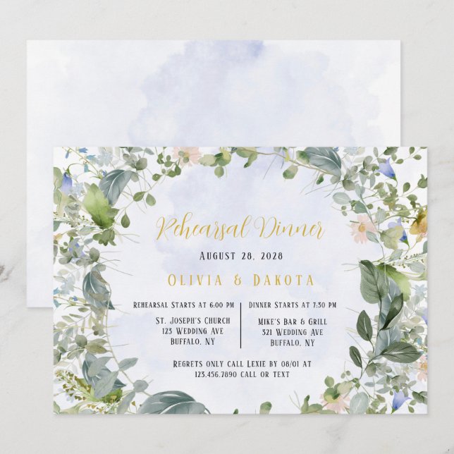 Convites Janto de ensaio de flores selvagens Douradas e poe (Frente/Verso)