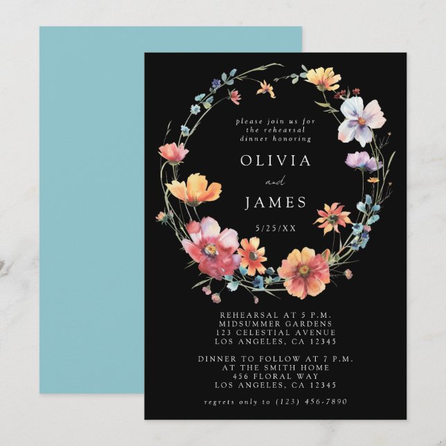 Convites Janto de Ensaio de Flores Selvagens no Verão Negro (Frente/Verso)