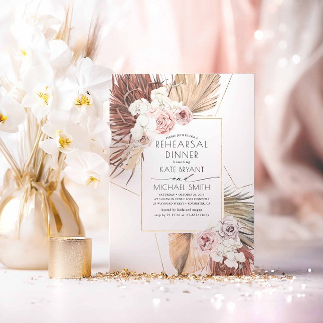 Convites Janto de Ensaio de Folhagem da Terra Tropical (Boho Rehearsal Dinner Invitations)