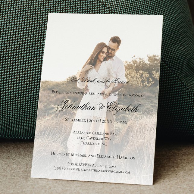Convites Janto de ensaio de fotos modernas e casamentos (Modern Photo and Overlay Wedding Rehearsal Dinner Invite)