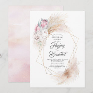 Convites Janto de ensaio de Grass e Protea-Rei Rosa