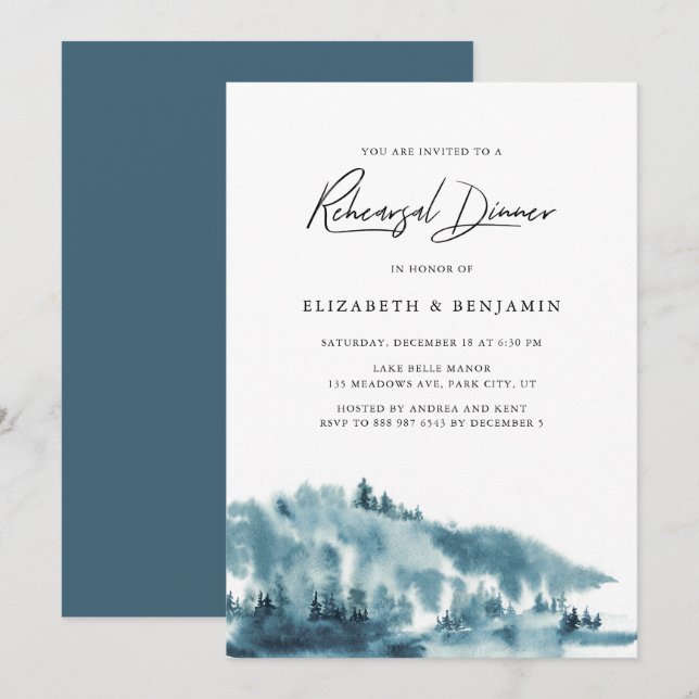 Convites Janto de ensaio de inverno da Floresta Azul de Aqu (Frente/Verso)