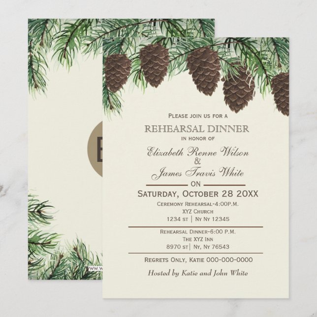 Convites Janto de ensaio de inverno de pinho-russo (Frente/Verso)