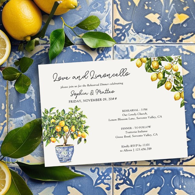 Convites Janto de ensaio de Lemon Grove Love e Limoncello (Wedding Rehearsal Dinner Invitation from the Lemon Grove Wedding Collection by Darling & May)