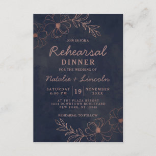 Convites Janto de ensaio de marinho azul e Rosa dourado em