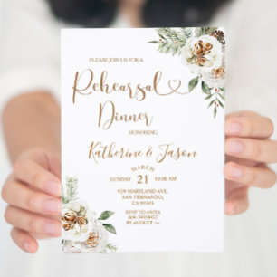 Convites Janto de ensaio de natal floral branco de inverno