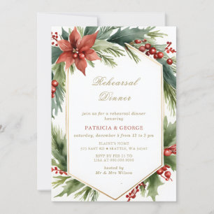 Convites Janto de ensaio de Natal Floral Dourado Verde