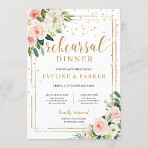 Convites janto de ensaio de ouro floral cor-de-rosa