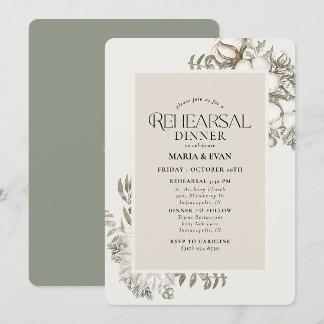 Convites Janto de ensaio de oval Floral de Winter Greenery (Frente/Verso)