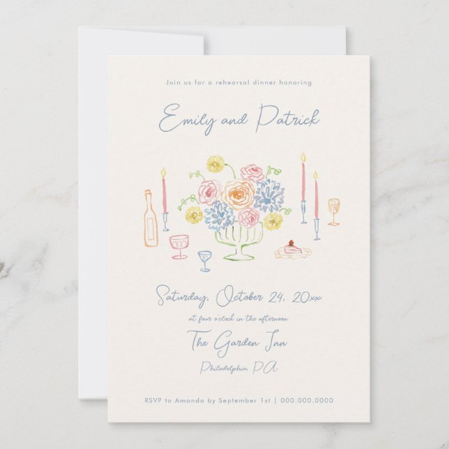 Convites Janto de ensaio de Pastel Whimsical Funky desenhad (Frente)