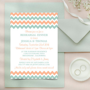 Convites Janto de Ensaio de Peach e Mint Chevron Moderno
