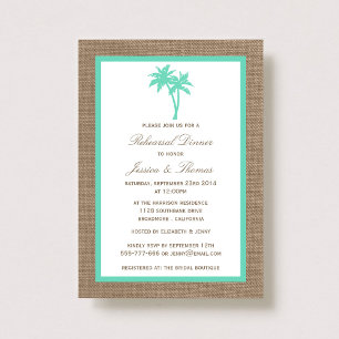 Convites Janto de Ensaio de Praia Tropical Palm Tree Burlap