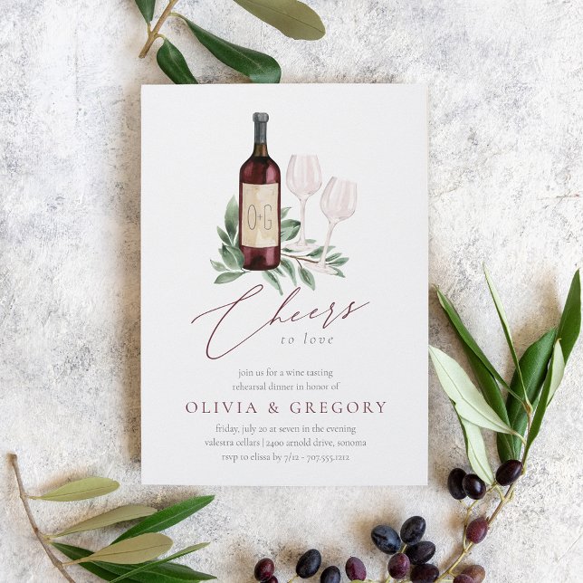 Convites Janto de ensaio de Provando de vinho animado (Elegant wine theme rehearsal dinner invitations)