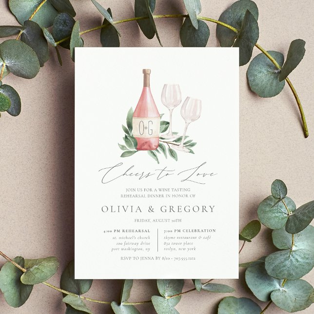 Convites Janto de ensaio de Provando de vinho animado (Elegant wine theme rehearsal dinner invitations)