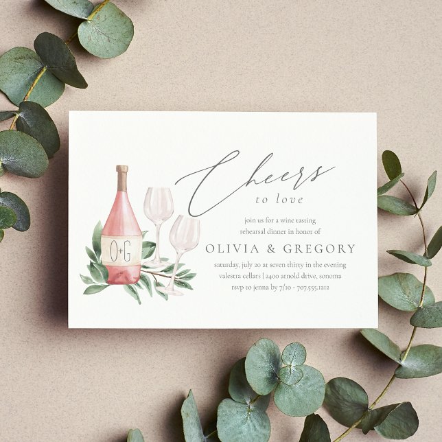 Convites Janto de ensaio de Provando de vinho animado (Elegant wine theme rehearsal dinner invitation)