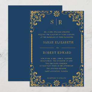 Convites Janto de ensaio de quadros Dourados azuis do Marin