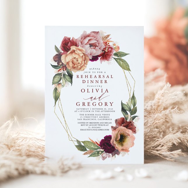 Convites Janto de Ensaio de Queda Vermelha de Borgonha Lara (Fall Rehearsal Dinner Invitation)