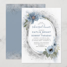 Convites Janto de Ensaio de Quic Floral Dusty Blue e Silver