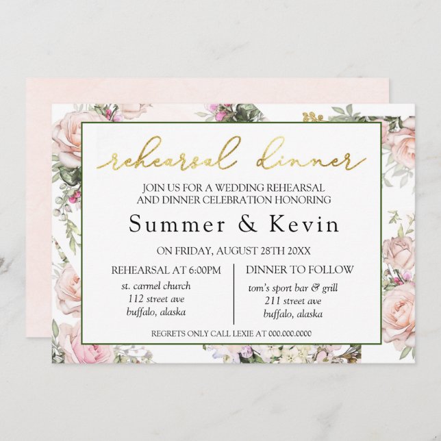 Convites Janto de ensaio de rosa rosa-rosa primavera Summer (Frente/Verso)