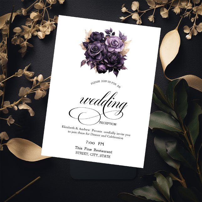 Convites Janto de ensaio de Rosas Roxos Escuros Elegantes (Criador carregado)