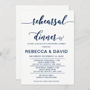 Convites janto de ensaio de script Elegante branco e Marinh