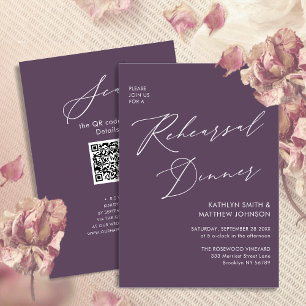 Convites Janto de Ensaio de Script Elegante Mauve, QR Mínim