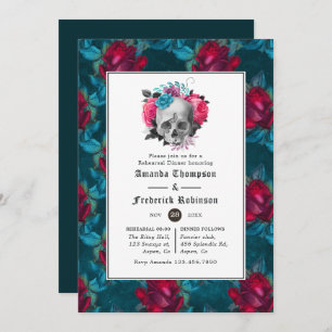 Convites Janto de ensaio de Teal e Burgundy Floral Gothic