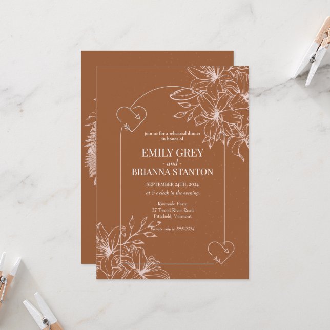 Convites Janto de ensaio de terracotta boho queimado minima (Frente/Verso In Situ)