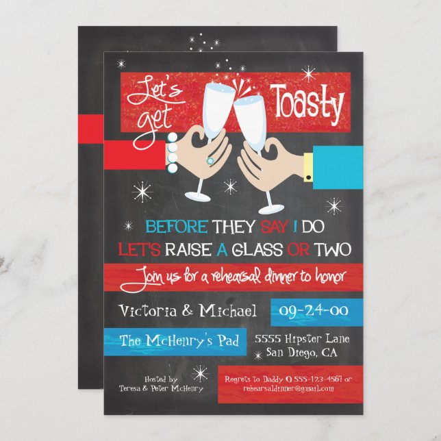 Convites Janto de ensaio de torradas com retro de champanhe (Frente/Verso)