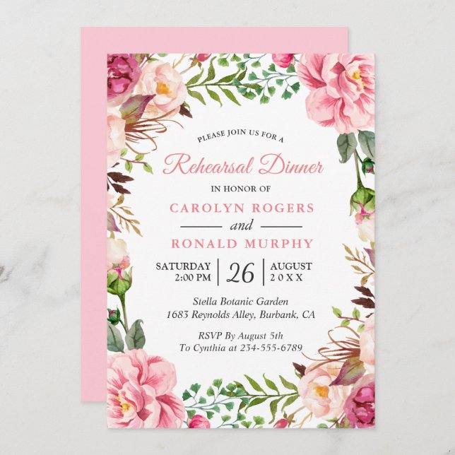 Convites Janto de Ensaio de Verrugas Florais Moderno, Cor-d (Frente/Verso)