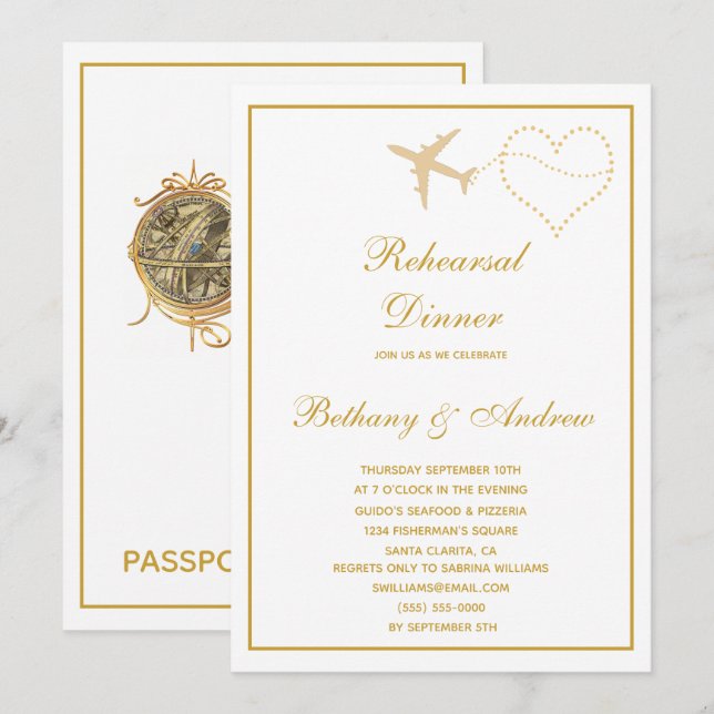 Convites Janto de ensaio de Viagem Dourado branco (Frente/Verso)
