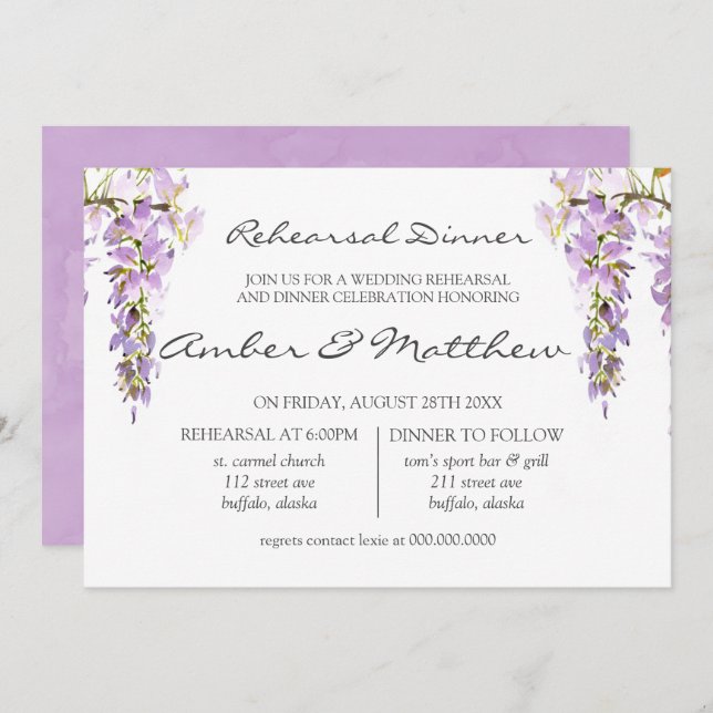 Convites Janto de ensaio de Wisteria de Lavanda roxa (Frente/Verso)
