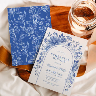 Convites Janto de ensaio Delft Blue Floral Chinoiserie
