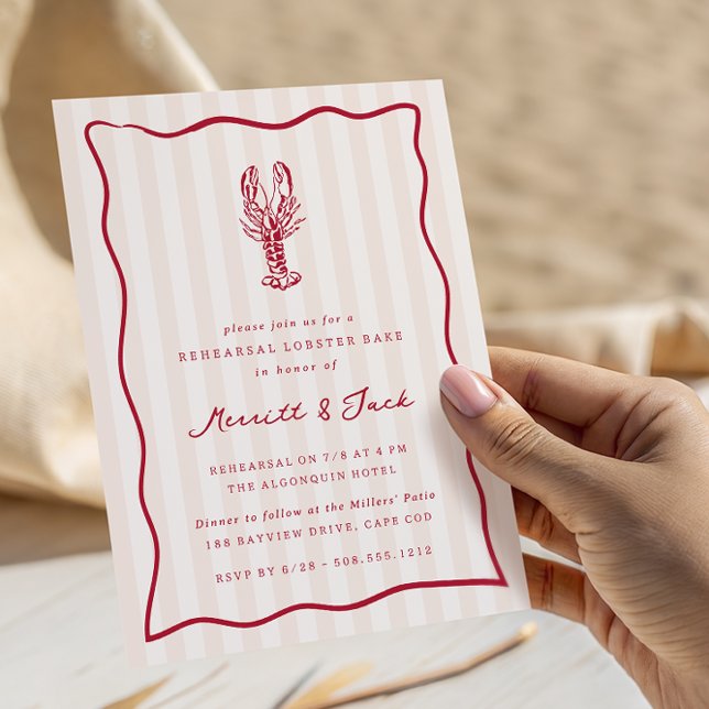 Convites Janto de ensaio do Assar de lagosta de rabisco (Coastal lobster rehearsal dinner invitations)