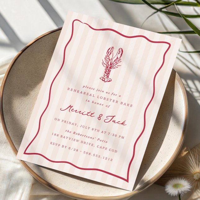 Convites Janto de ensaio do Assar de lagosta de rabisco (Coastal lobster bake rehearsal dinner invitations)